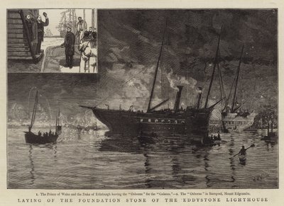 Legging van de eerste steen van de Eddystone vuurtoren door William Lionel Wyllie
